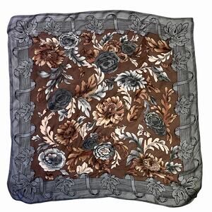 Laura Geraldi VINTAGE Floral Silk Blend Scarf Brown Gray 28" Square Japan
